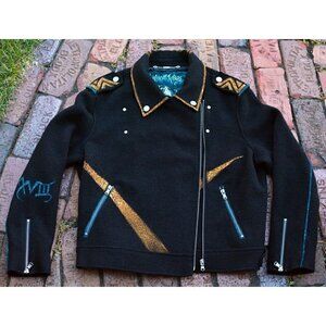 Vintage art deco hand painted Calvin Klein black wool motorcycle jacket men’s L